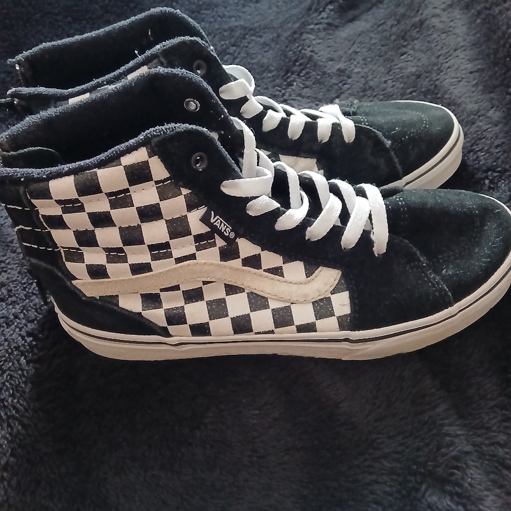 Vans Black and White Checkered High-Top Sneakers